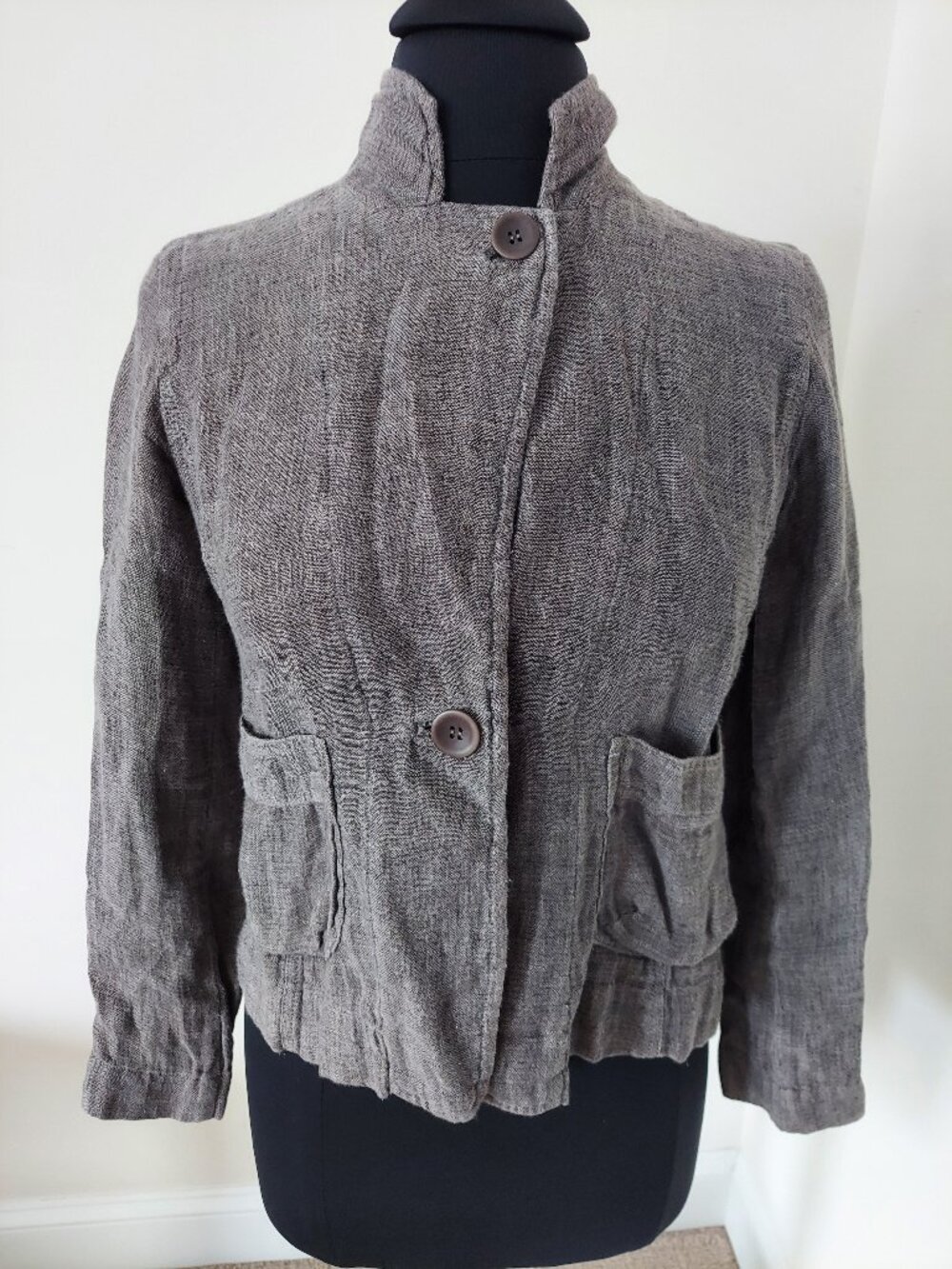 Eileen Fisher Funnel Collar Linen Blazer Jacket SZ PP